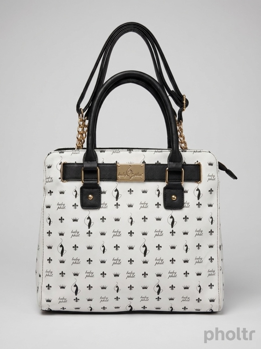 Vintage Baby Phat Black & White Logo Print Satchel